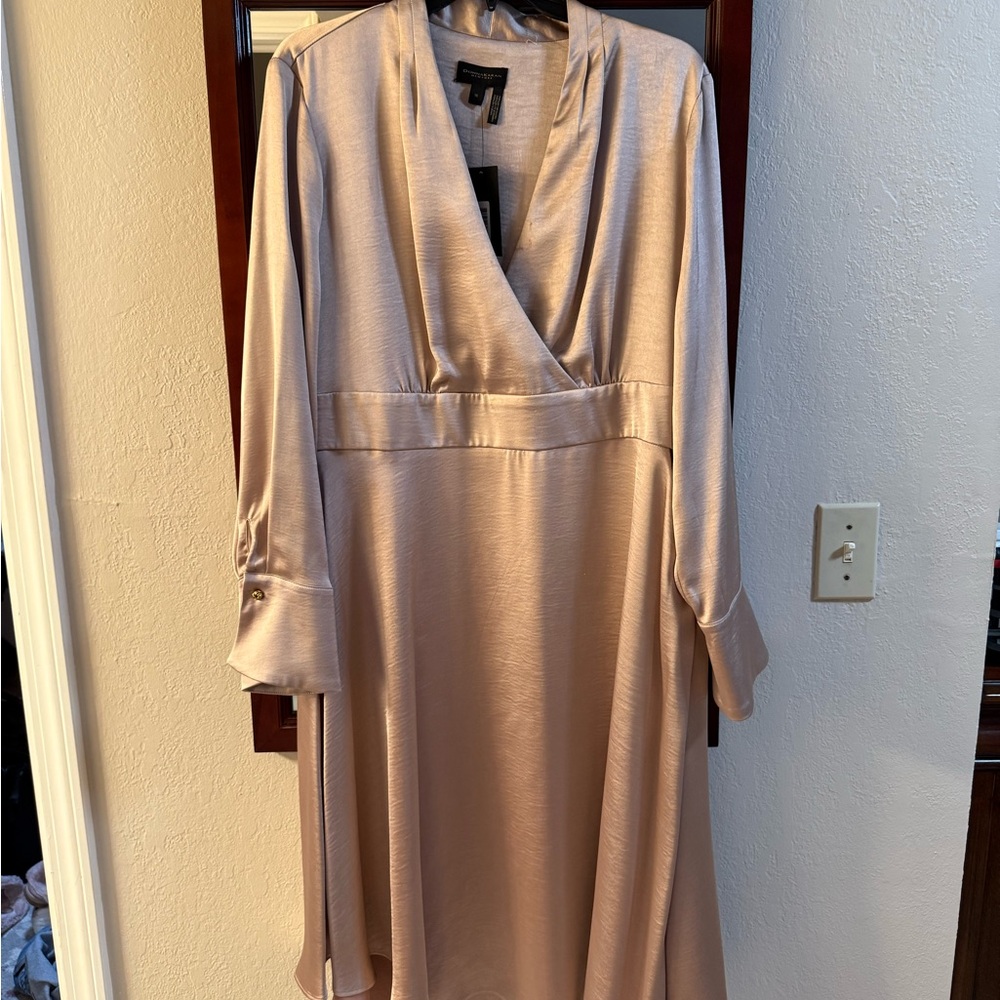 Donna Karan Elegant Long Sleeve Dress in Champagne